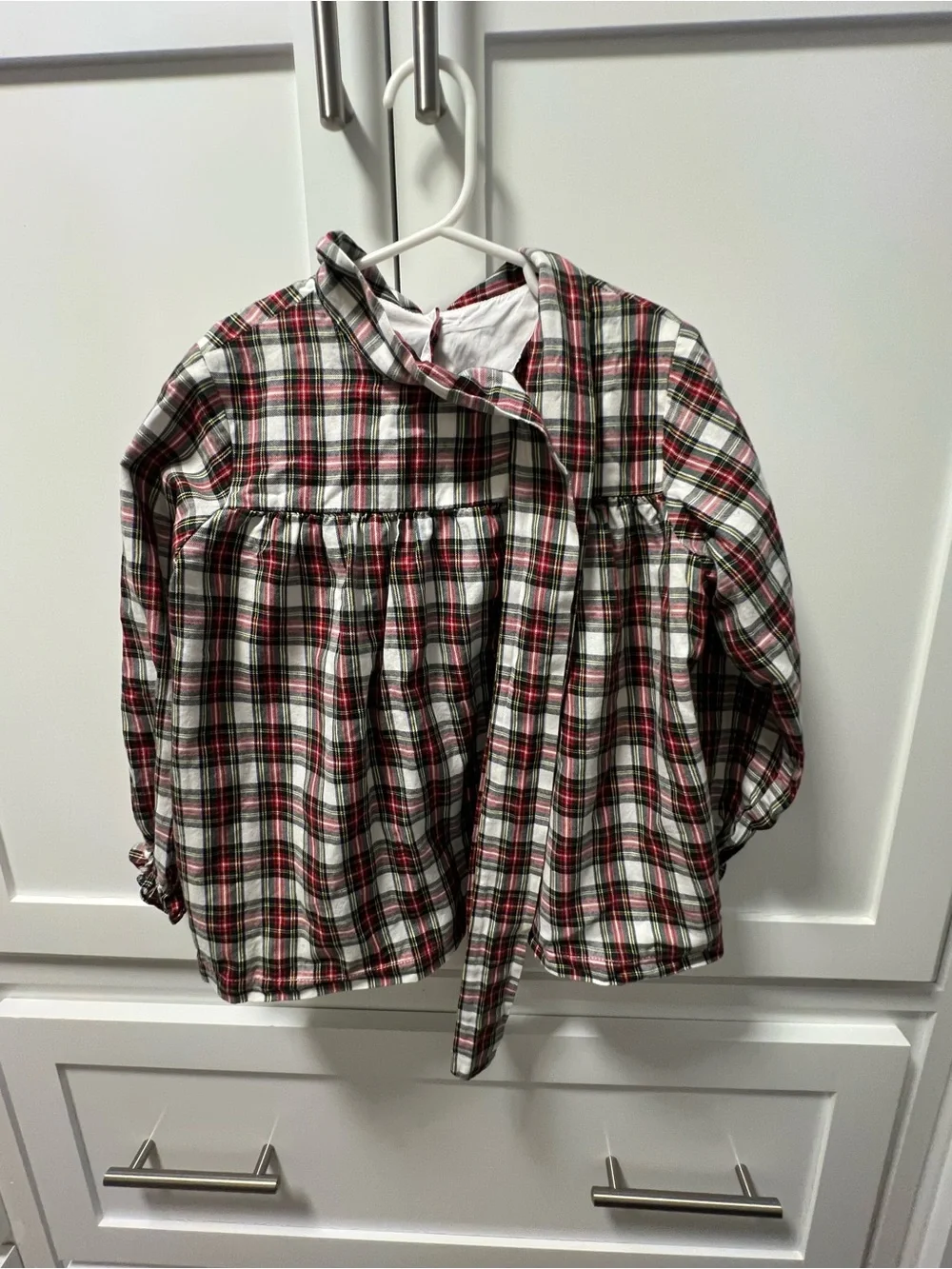 Girls Plaid Bow-Front Blouse in Red, Green & White